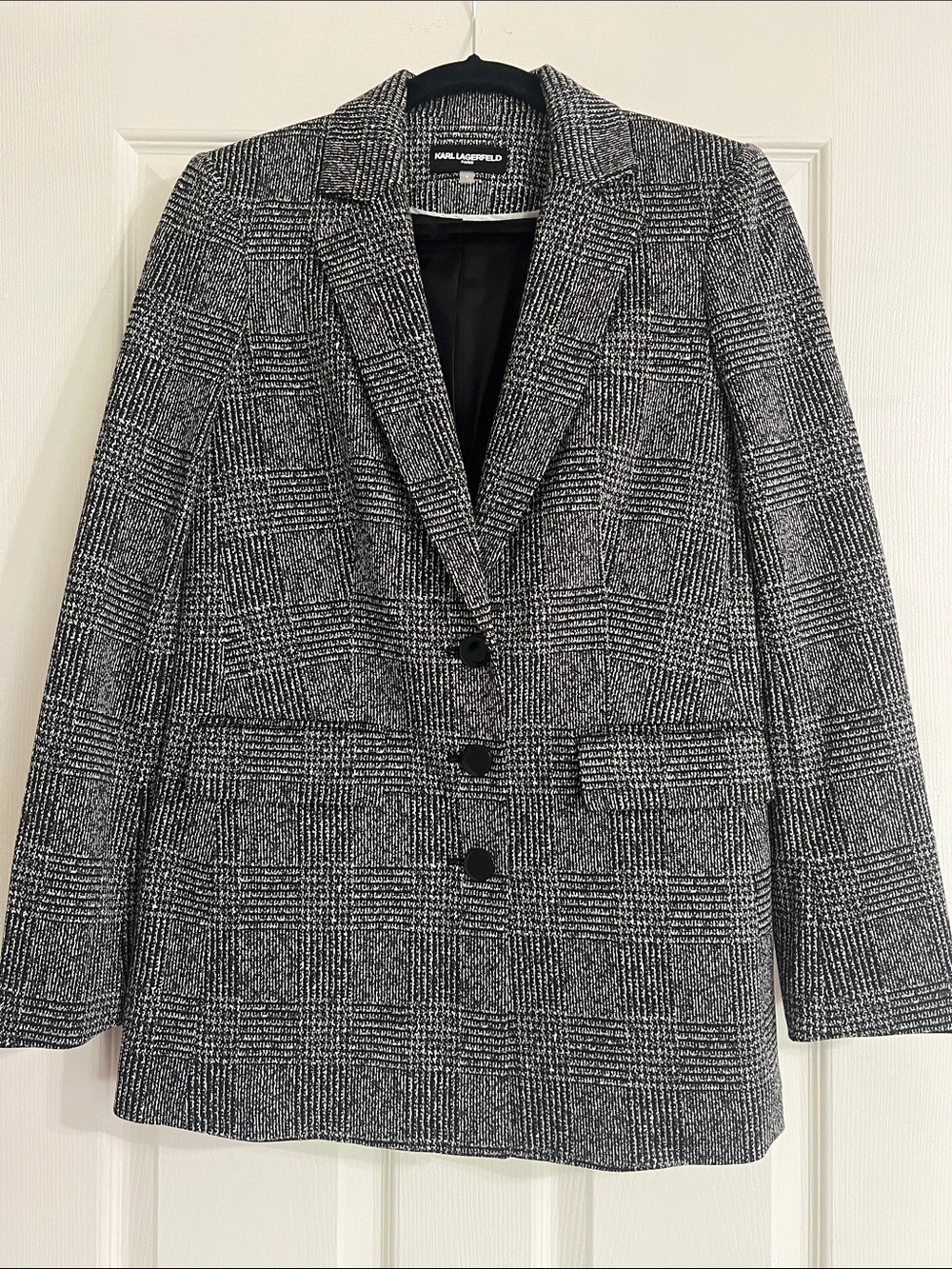 Karl Lagerfeld Black and White Glen Plaid Blazer